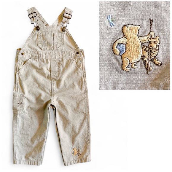 Winnie-the-Pooh Other - Vintage 90s Y2K Classic Winnie the Pooh Beige Khaki Embroidered Overalls 24 mos